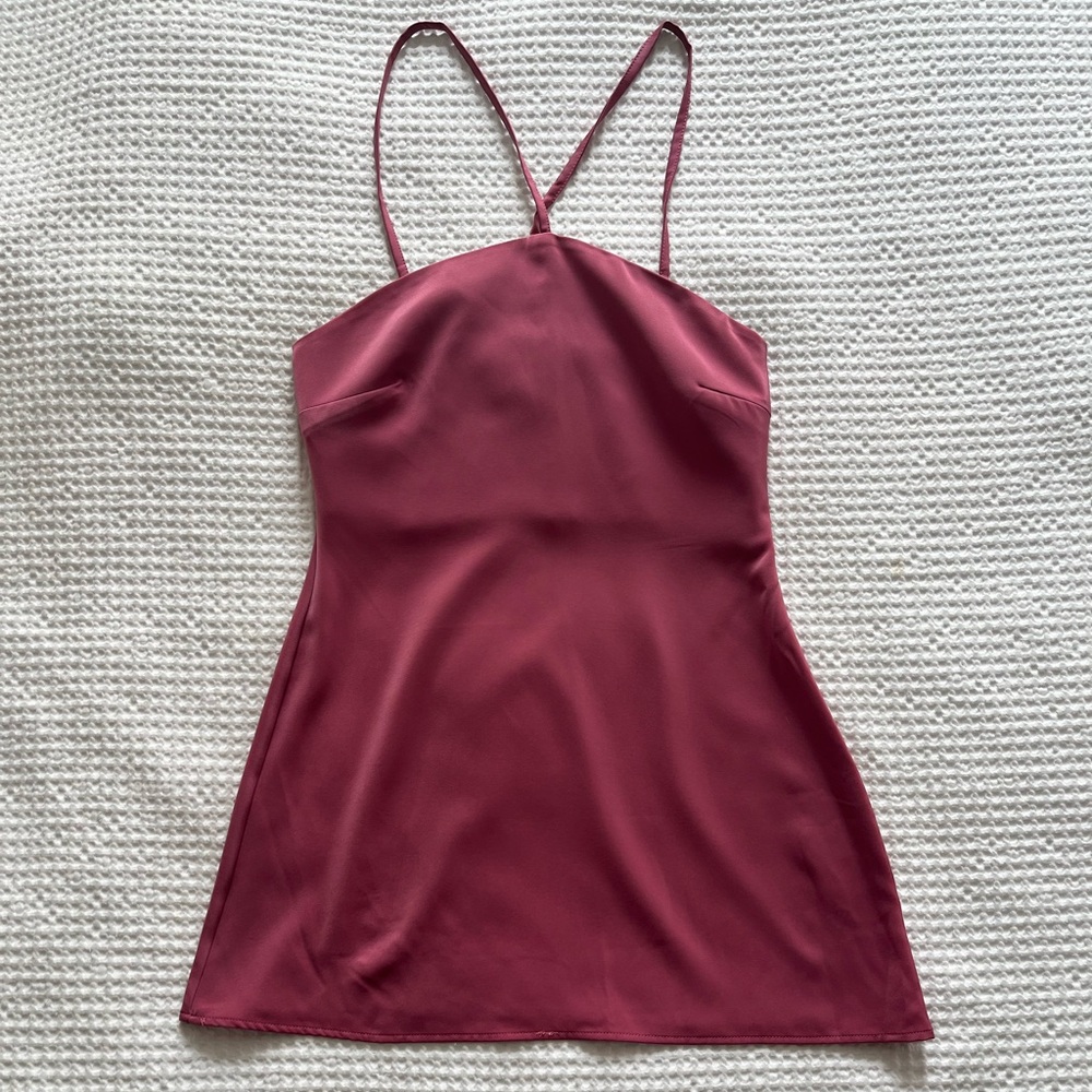 Magenta pink halter mini dress